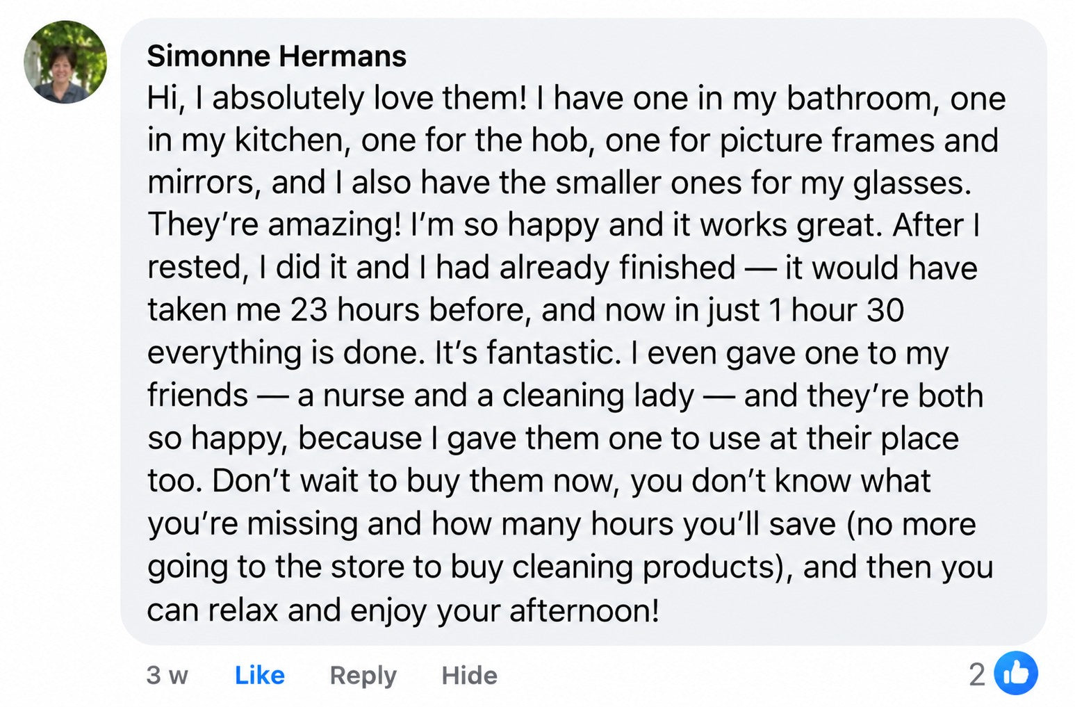 Customer review on Facebook