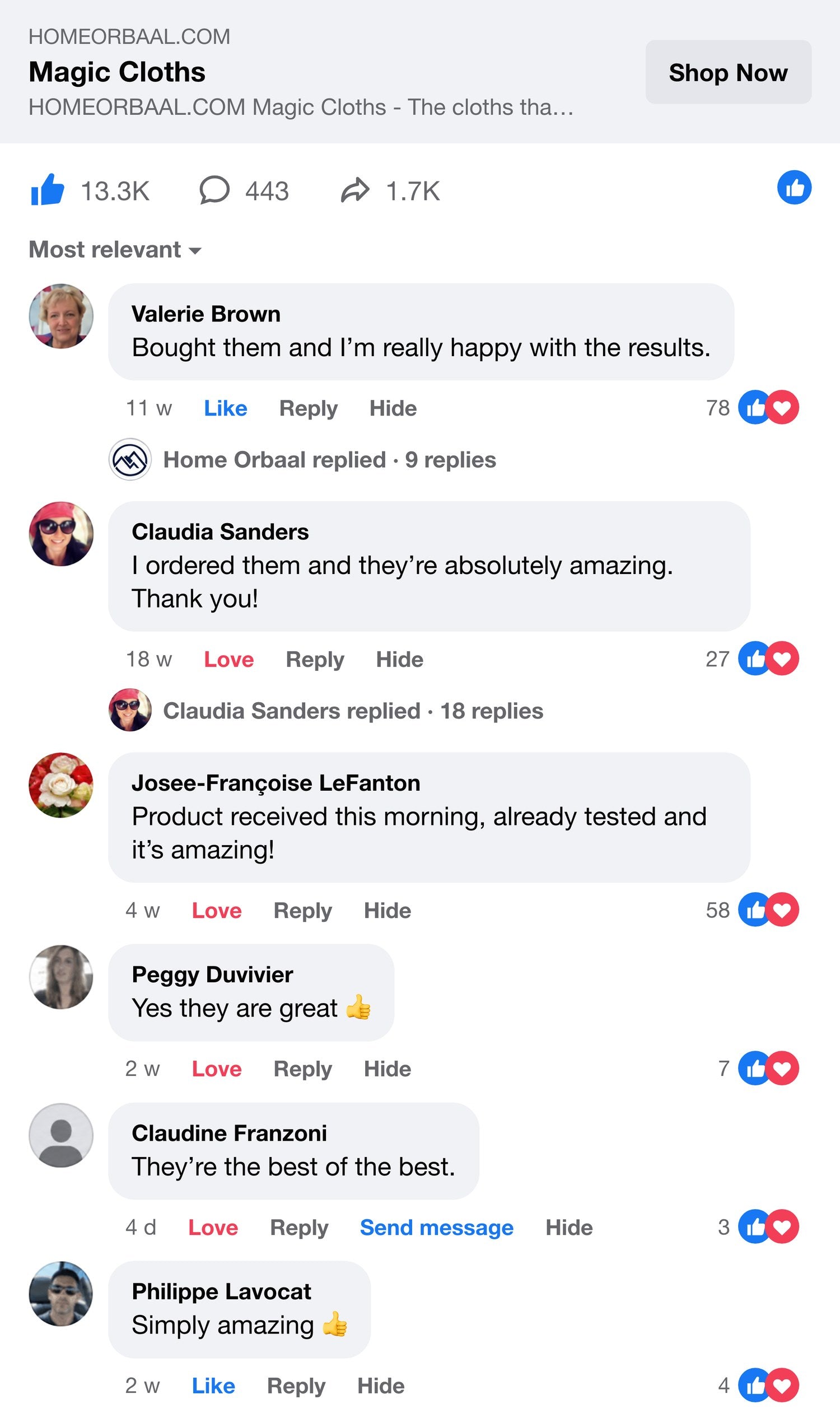 Customer reviews on Facebook