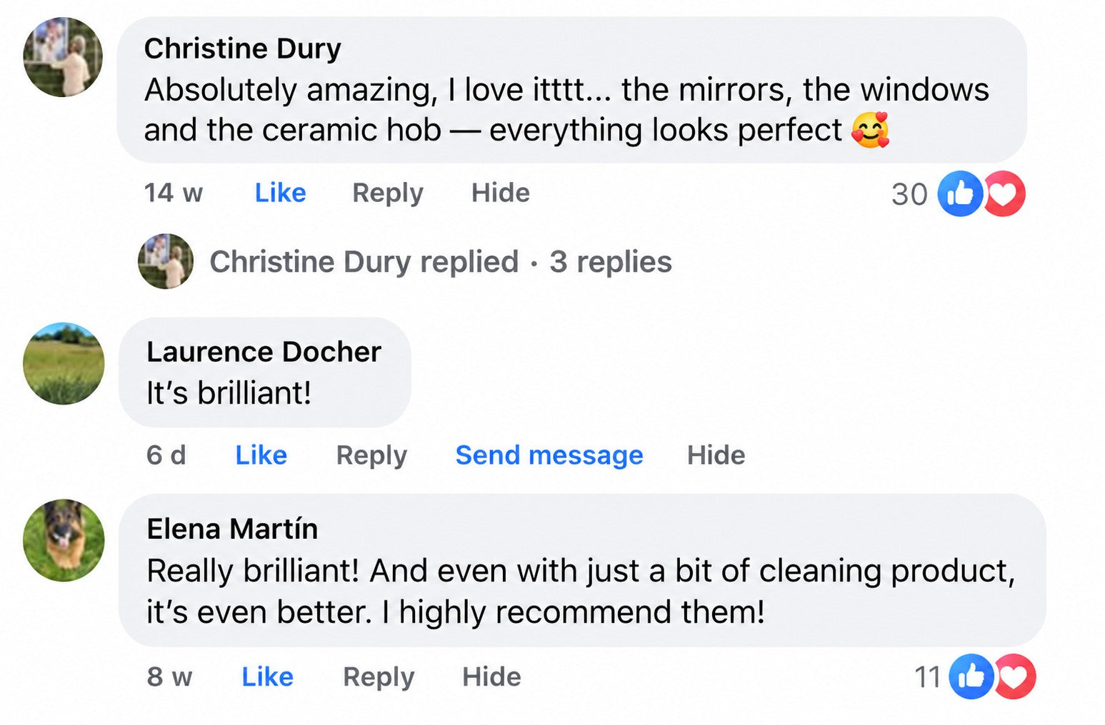 Customer review on Facebook